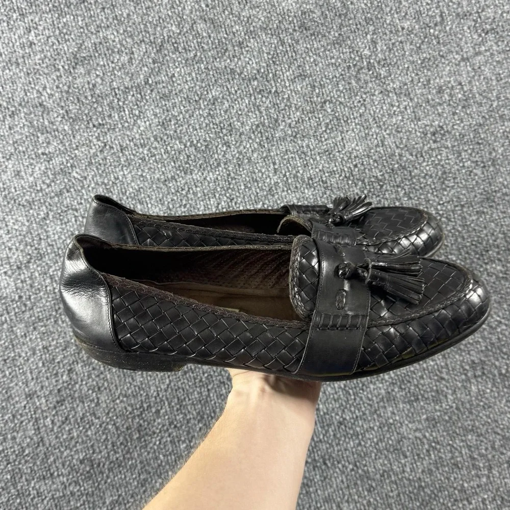 Cole Haan Bragano Shoes Mens Size 10.5 Black Woven Leather Tassel Loafer Dress
